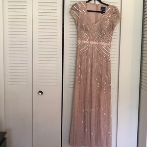 Adrianna Papell Short Sleeve V Neck Sequin Gown